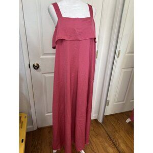 Banana Republic M Pink Satin Sleeveless Maxi (44”) Dress Tie Back Keyhole Lined